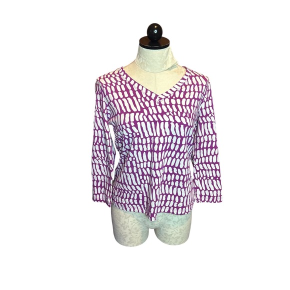 Chico's Tops - Chico's Purple White Abstract Print V-Neck Long Sleeve Top NWT Sz 0 (S)